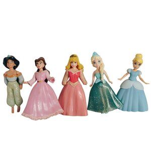 Vtg Polly Pocket Disney Princess Jasmine Belle Aurora Elsa Cinderella 5-Pc Mini